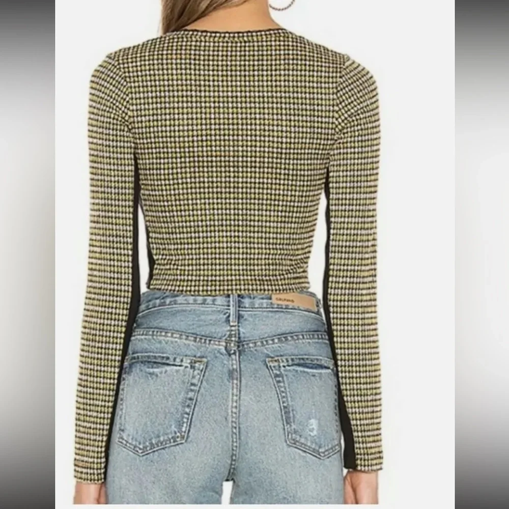 Free People Boston Herringbone Gold Scoop Neck Cropped Long Sleeve Tee‎ S